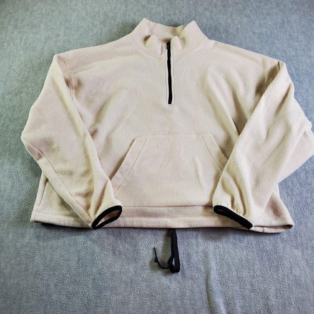 Victoria Secret Pink Sweater Womens XL Ivory Fuzzy 1/4 Zip Pullover